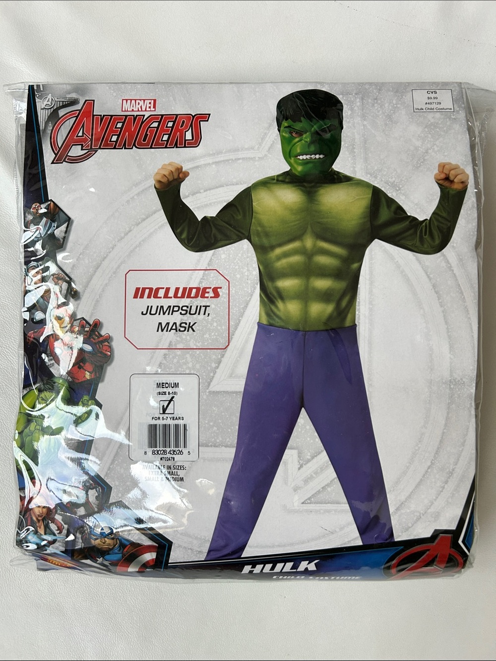 Marvel Hulk Kids Costume - Green & Purple Muscle Jumpsuit with Mask
